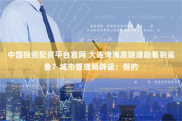 中国投资配资平台官网 大连湾海底隧道能看到鲨鱼？城市管理局辟谣：假的